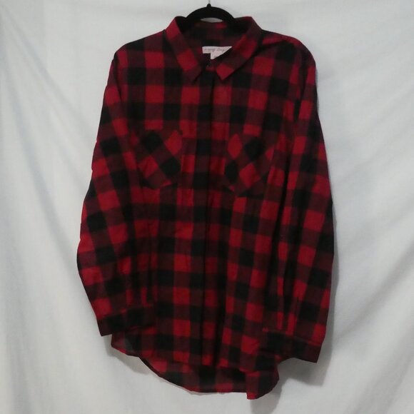 PENNINGTONS | 1X | Red and Black Checkered Flannel Shirt| Chest Pockets | NWT - Picture 1 of 16